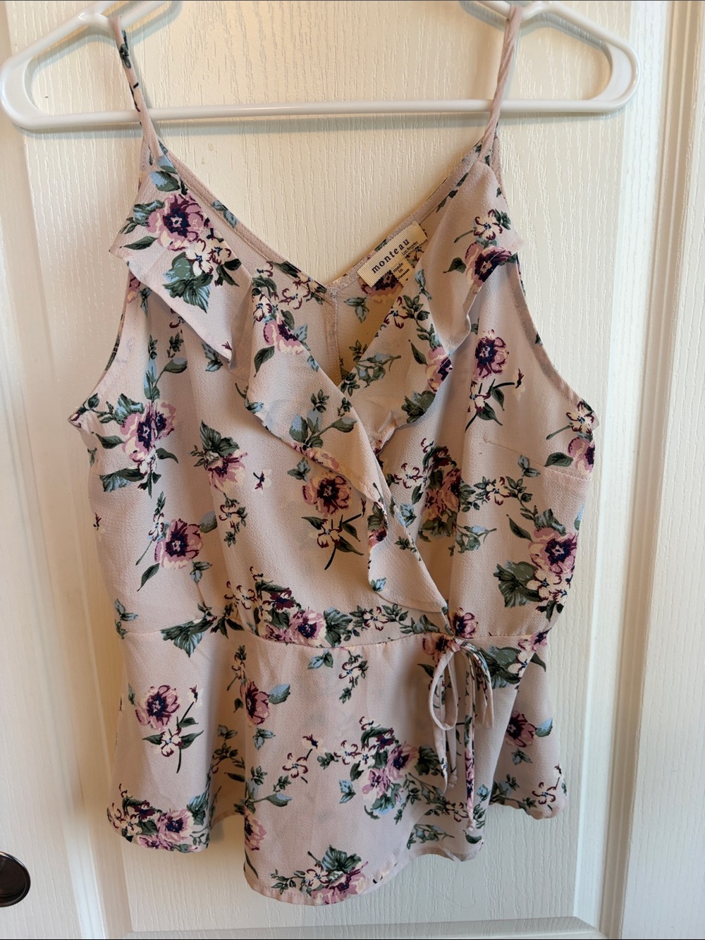 Monteau Blush Floral Ruffle Tie-Waist Cami